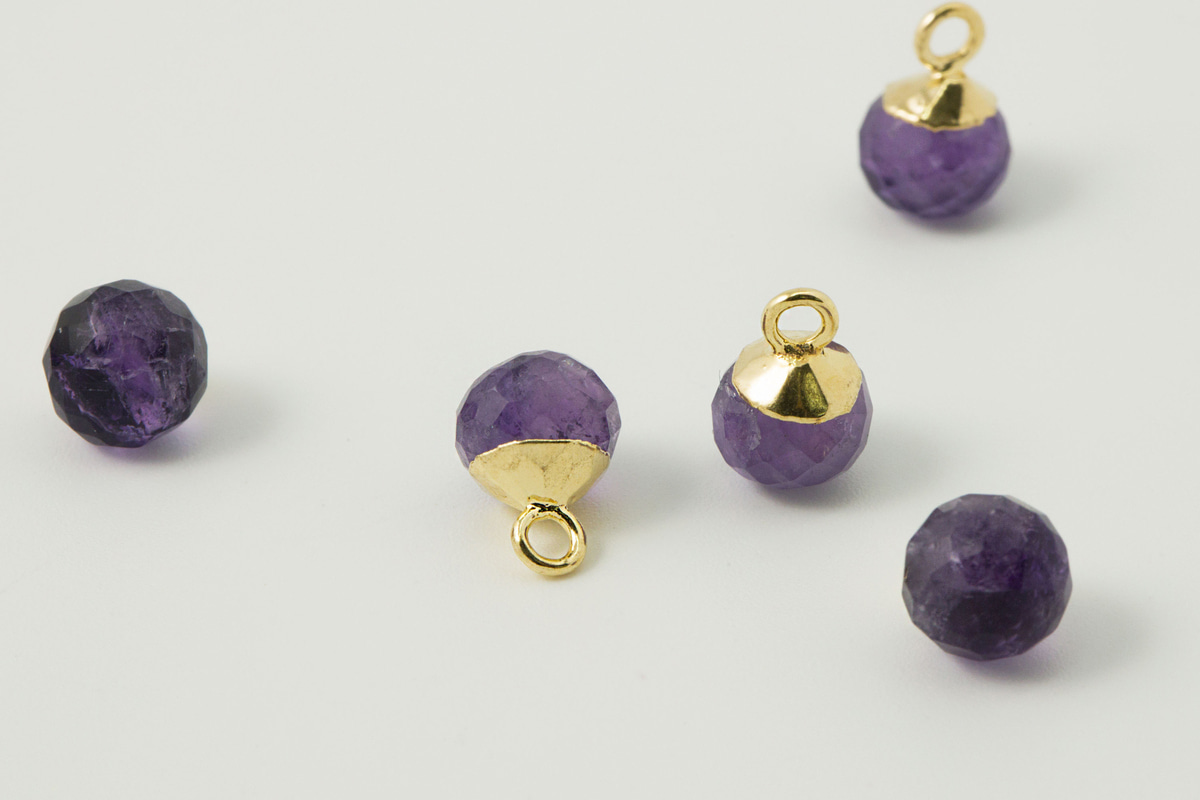 [N46-R4] Gemstone charm (Amethyst), Gold plated 925 silver &amp; copper, Gemstone, Nickel free, Jewelry making supplies, 1 piece