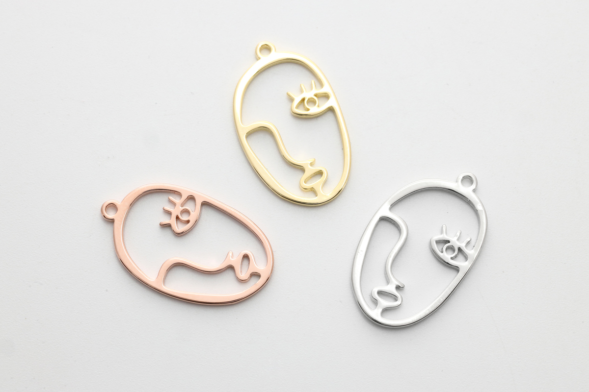 [Q6-VC6] Face outline charm, Brass, Nickle free(Gold and rhodium), Unique pendant, Abstract face pendant, Jewelry making supplies, 1 piece (Q6-G22, Q6-G22R, Q6-G22P)