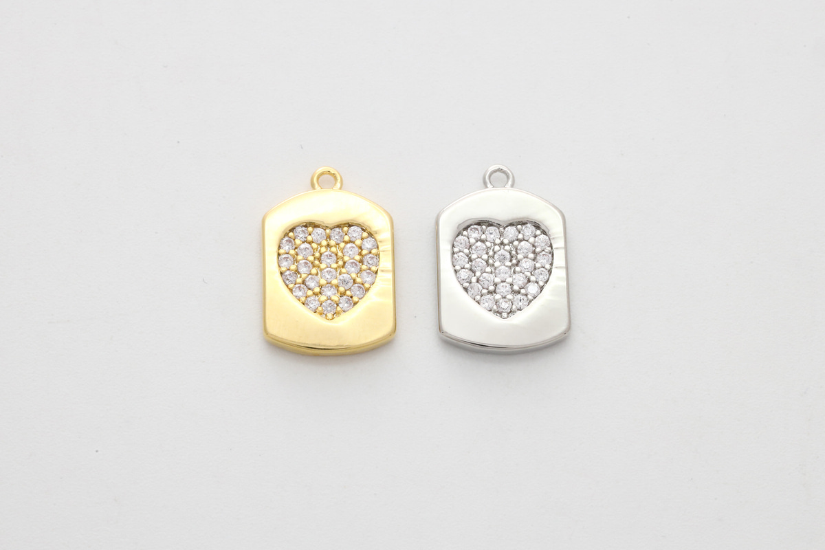 [N37-VC9] Dainty cubic heart charm, Brass, Cubic zirconia, Nickel free, Heart pendant, Unique charm, Jewelry making supplies, 1 piece (N37-G15, N37-G15R)