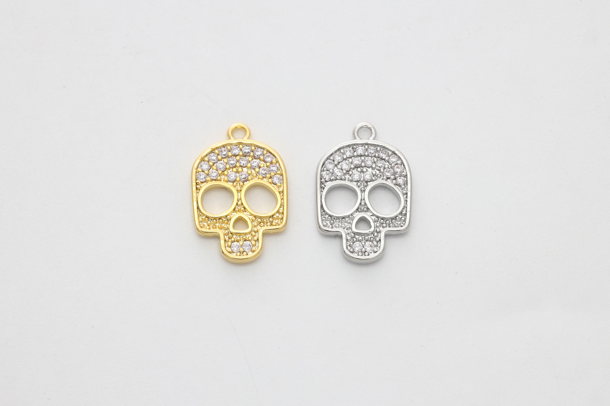 [P5-VC3] Cubic skull charm, Brass, Cubic zirconia, Nickel free, Dainty pendant, Unique charm, Jewelry making supplies, 1 piece (P5-R2, P5-R2R)