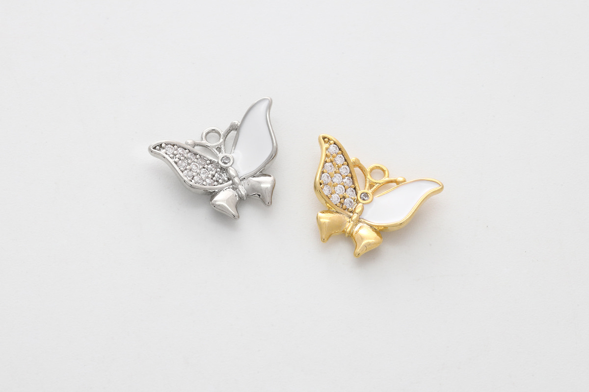 [P2-VC5] Cubic &amp; epoxy butterfly charm, Brass, Cubic zirconia, Epoxy, Unique charm, Jewelry making supplies, 1 piece (2-G17, P2-G17R)