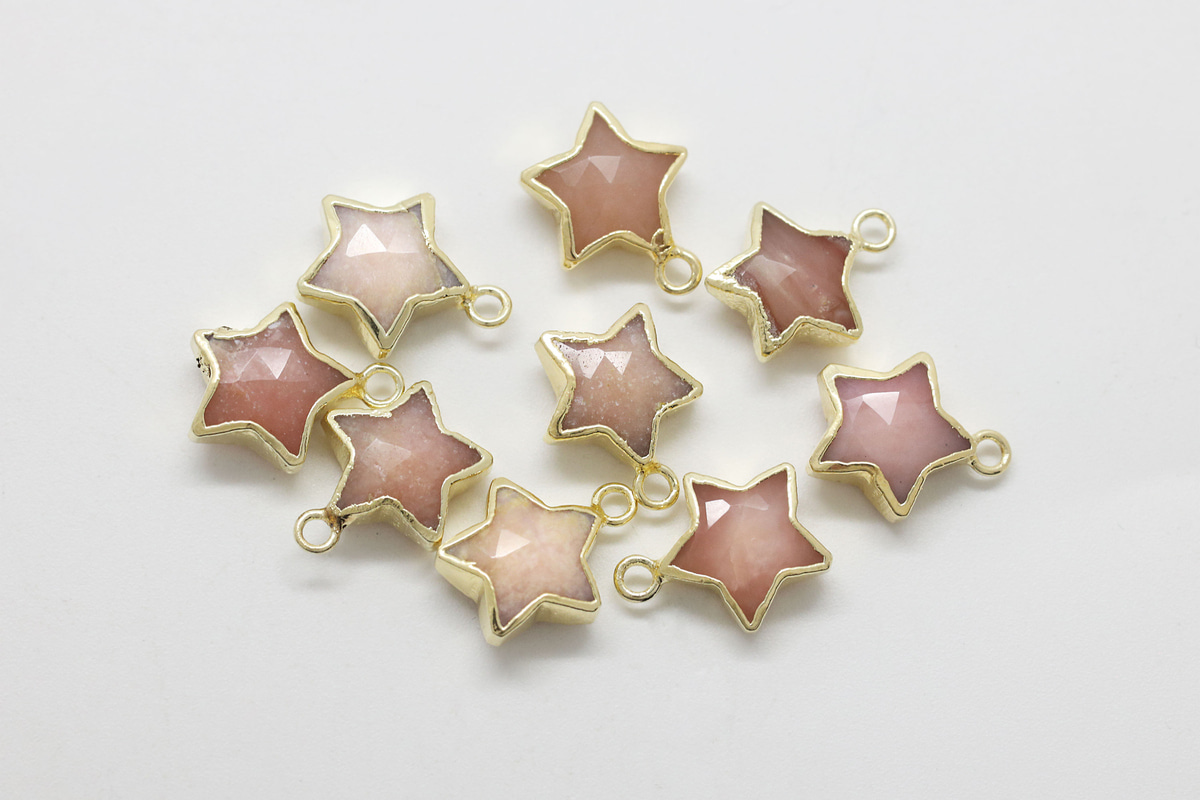 [N49-R5] Star gemstone charm (Pink opal), Gold plated 925 silver &amp; copper, Gemstone, Nickel free, Jewelry making supplies, 1 piece