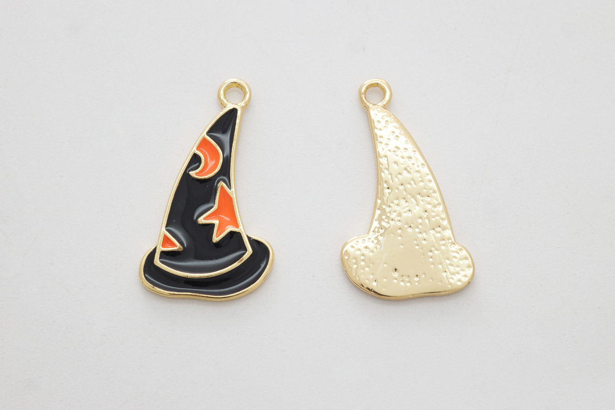 [N48-G3] Halloween witch&#039;s hat charm, 16k gold plated brass, Epoxy, Nickel Free, Wholesale jewelry supplies, Halloween costume, 1 piece