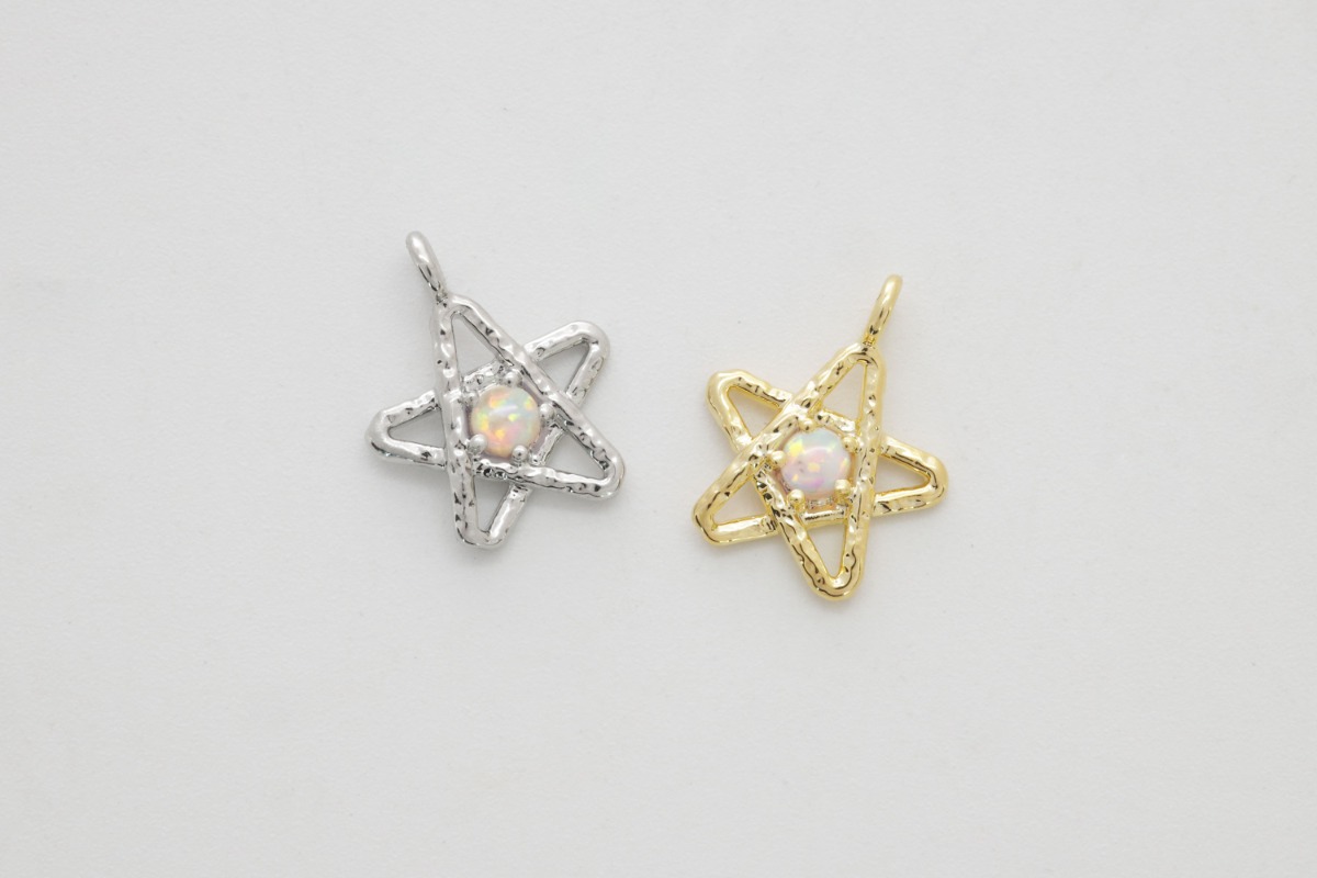 [N38-VC3] Opal star charm, Brass, Lab-created opal, Nickel free, Dainty charm, Necklace supplies, Jewelry makings, 1 piece (N38-P17, N38-P17R)