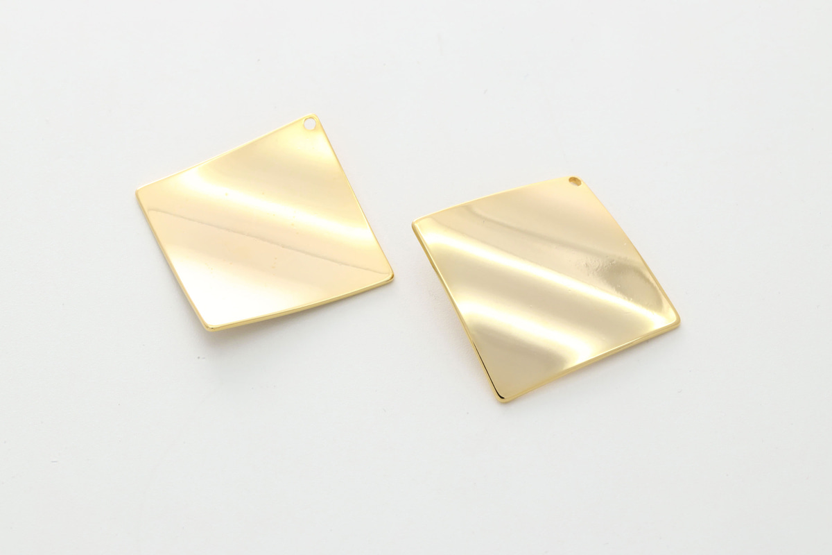 [S57-P4] Rhombus Blank Charm w/ Hole, Nickel free, 2 pcs, Rhombus 33mm, 16K gold plated brass, High quality plating, Slightly curved charm