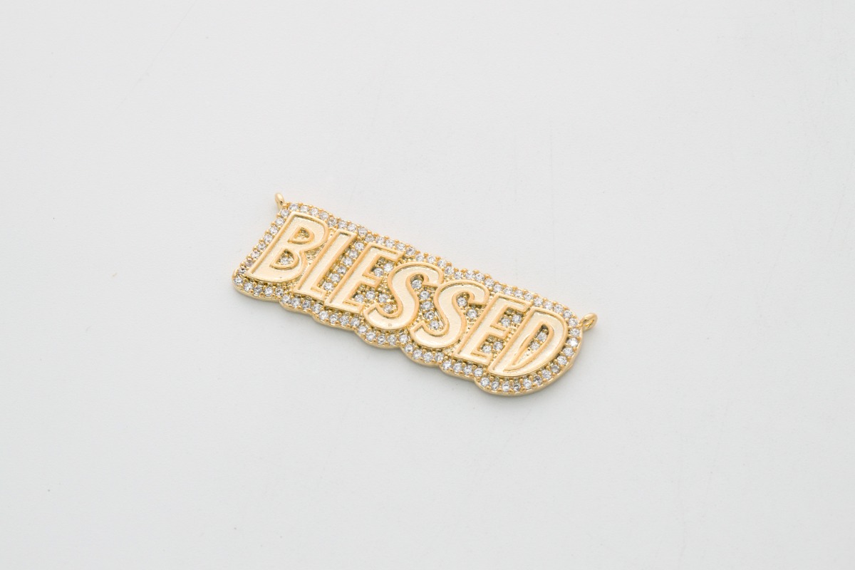 [N47-P7] BLESSED charm, Brass, Cubic zirconia, Nickle free, Letter charm, Simple charm, Wholesale jewelry making supplies, 1 piece