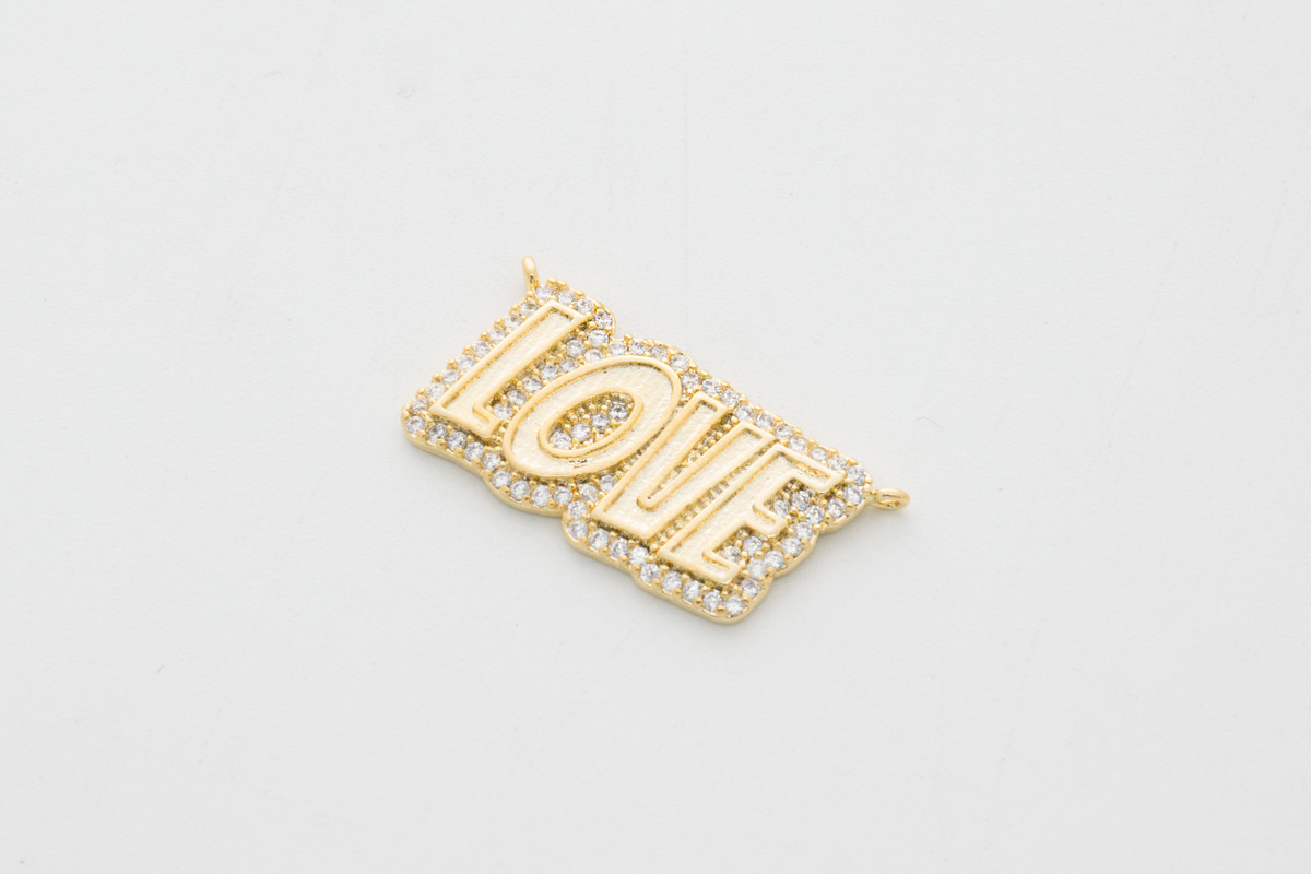 [N47-P1] LOVE charm, Brass, Cubic zirconia, Nickle free, Letter charm, Simple charm, Wholesale jewelry making supplies, 1 piece
