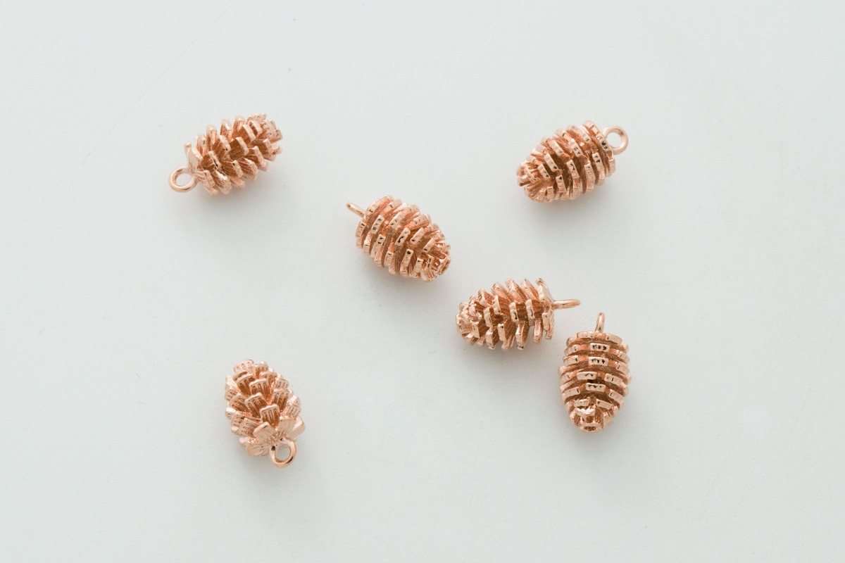 [N18-R8] Pinecone Charm, 12x8mm, Rose Gold Plated Brass, Cone Charm, Pinecone Pendant, Jewelry Making, 2 pieces