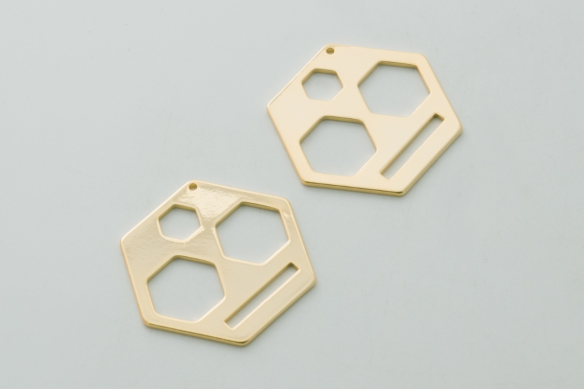 [T74-G4] Hexagon pendant, Brass, Nickle free, Simple charm, Wholesale jewelry making supplies, Necklace making charms, 2 pcs