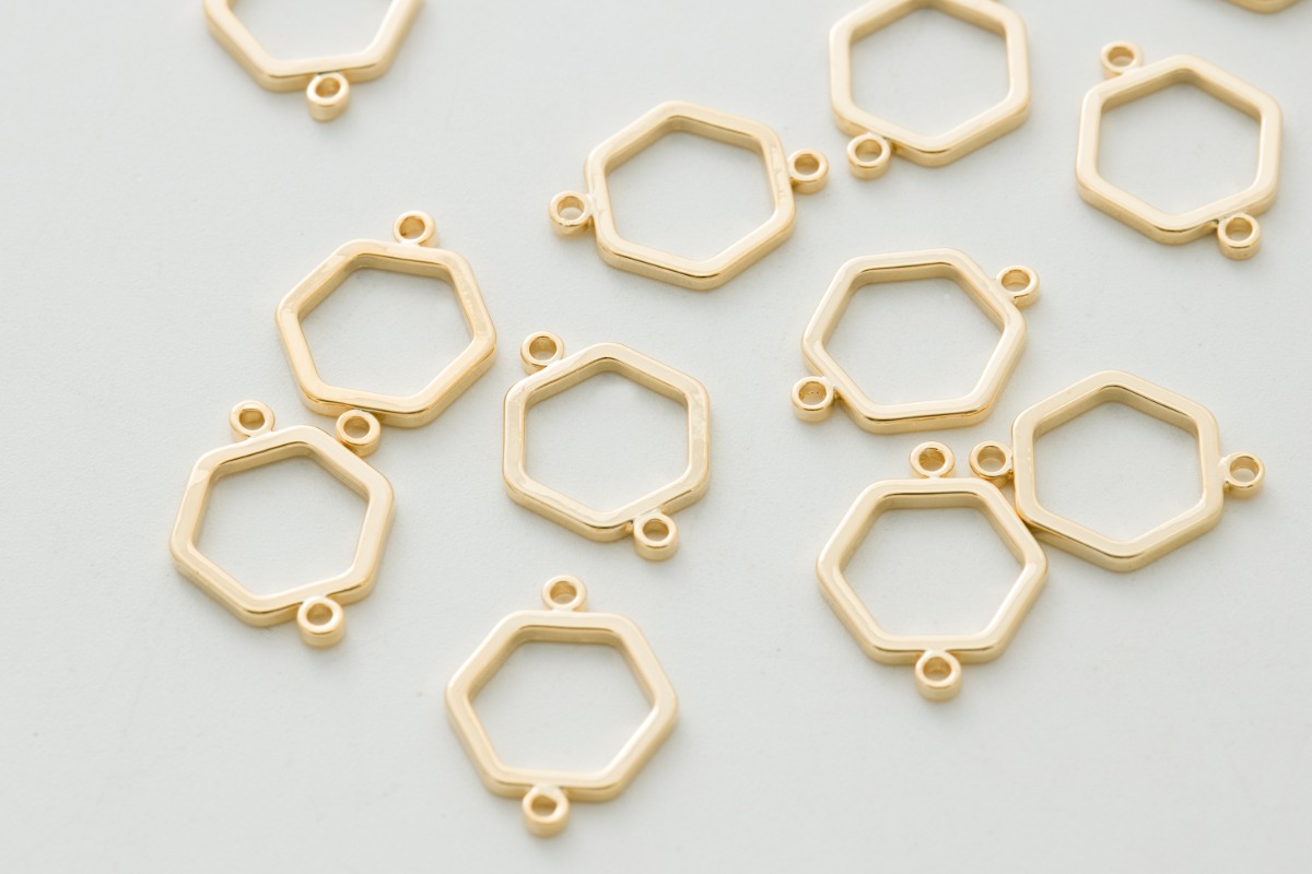 [G17-G4] Hexagon connector charm, Brass, Nickle free, Simple charm, Wholesale jewelry making supplies, Earring making supplies, 2 pcs