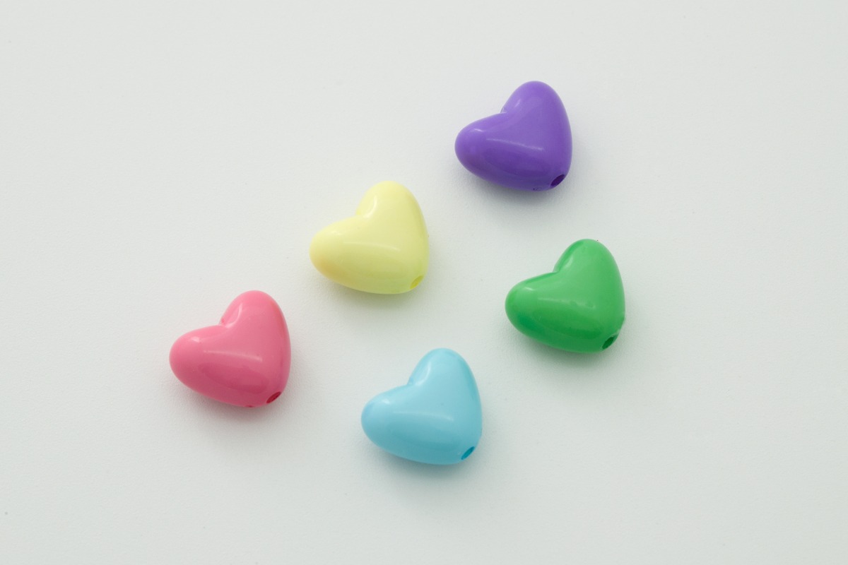 [V9-VC1] Acrylic heart beads, Acrylic, Dainty heart charms, Necklace making beads, Wholesale jewelry supplies, 10 pcs per color