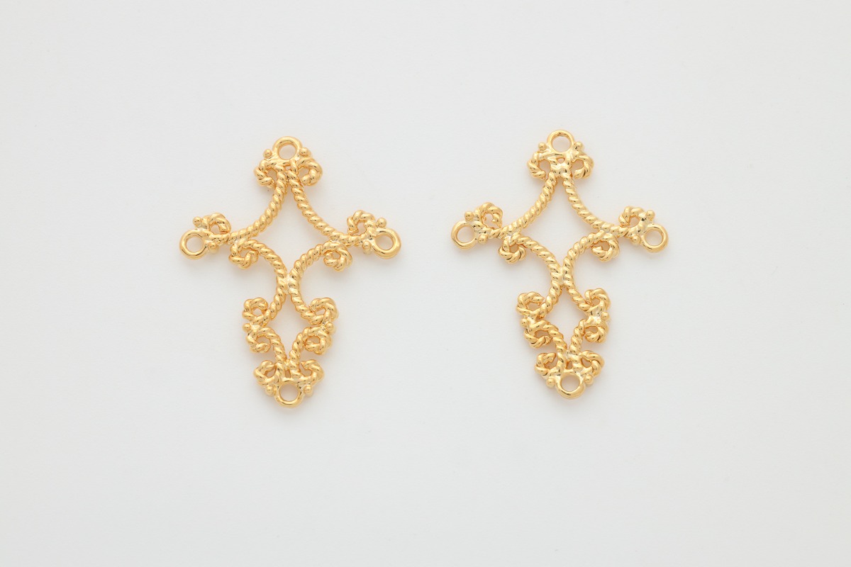 [M8-G10] Patterned hallow cross pendant, 16K gold plated Brass, Nickel free, Cross pendant, Unique charm, Jewelry making supplies, 1 piece  