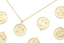Zodiac Coin Pendant, Pisces, K10-G12, 1 piece