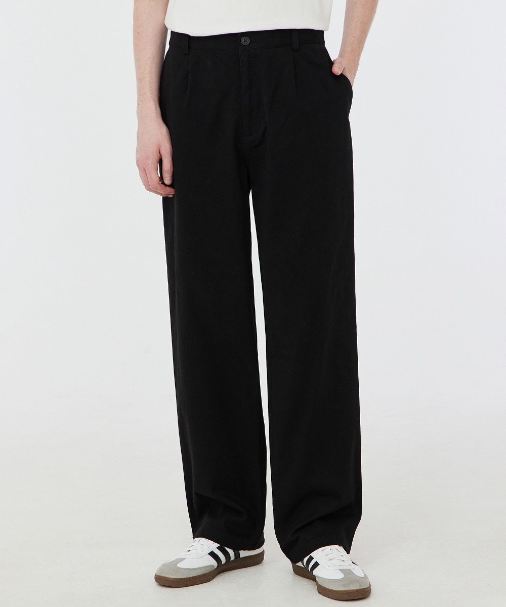 TWILL COTTON ONE-TUCK WIDE PANTS (BLACK) [LRSFCPA721M]