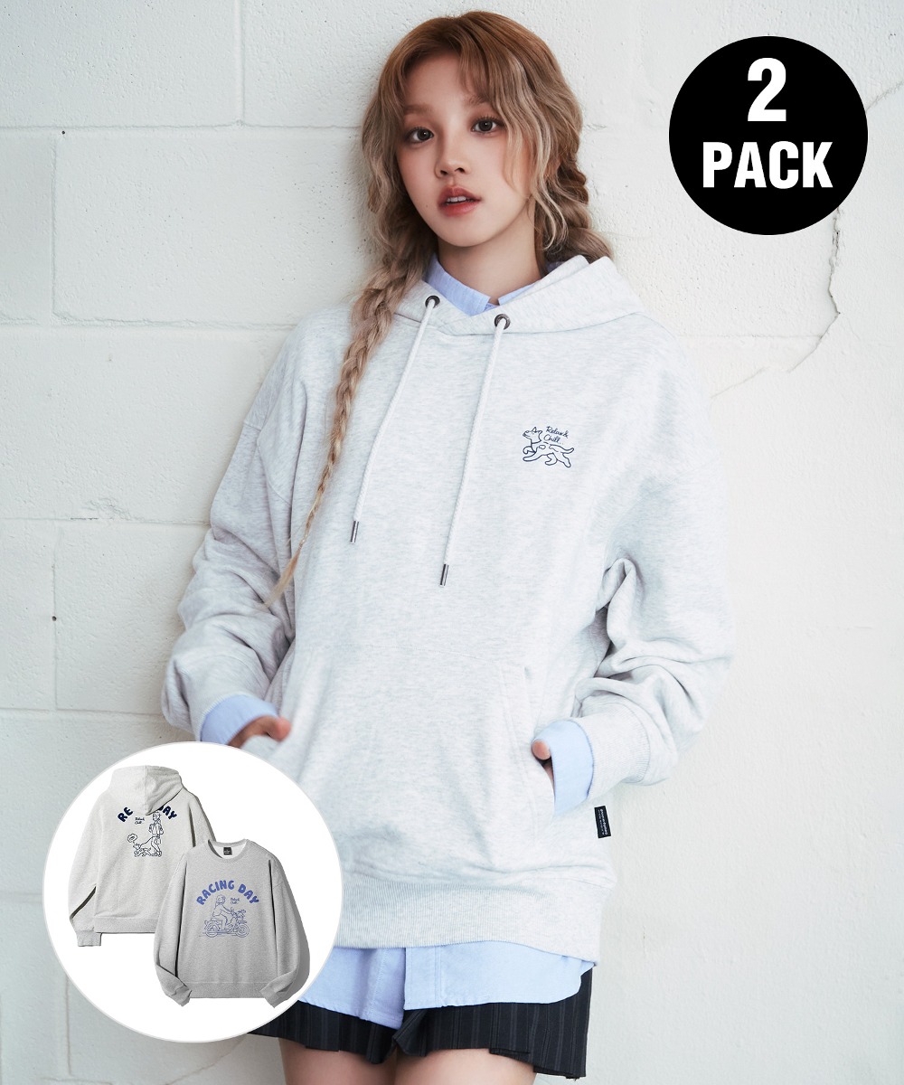 [1+1] RACING DAY SWEATSHIRT + RELAX DAY HOOIDE (2 COLOR) [LRSFCTM749M/LRSFCTH724M]