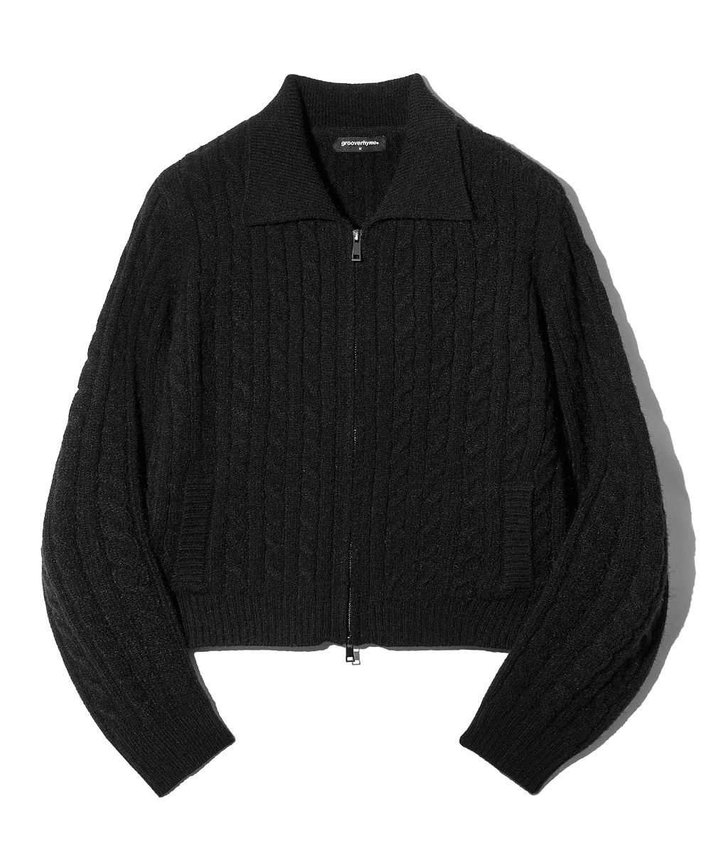 (W) CABLE FULL ZIP-UP KNIT (BLACK) [LRSFCTK711M]