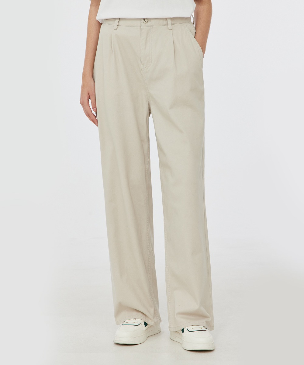 (W) TWILL COTTON ONE-TUCK WIDE PANTS (IVORY) [LRSFCPA723M]