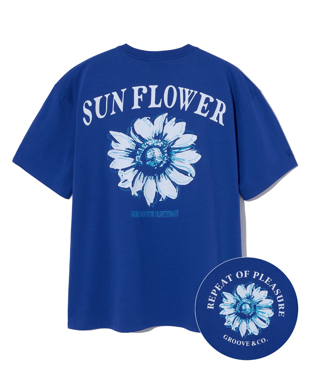 SUN FLOWER GRAPHIC T-SHIRTS (BLUE) [LRRMCTA363M]