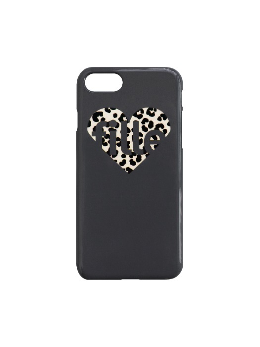 유광 Leopard Heart iPhone Case - Charcoal