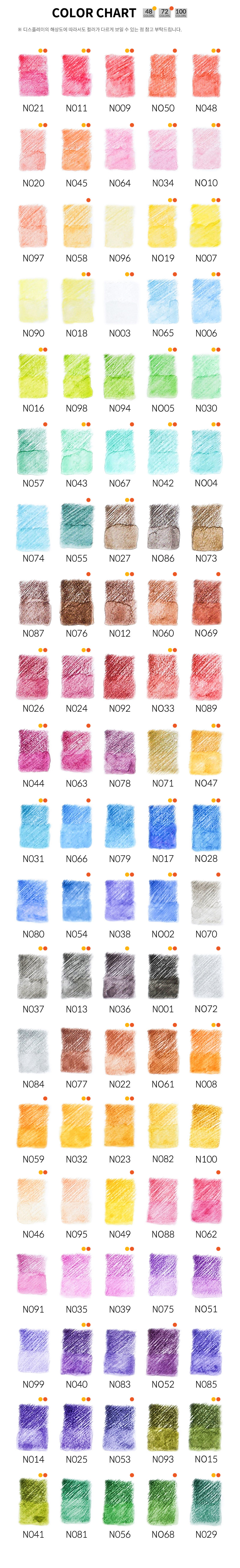 니오니 수채색연필 색상표