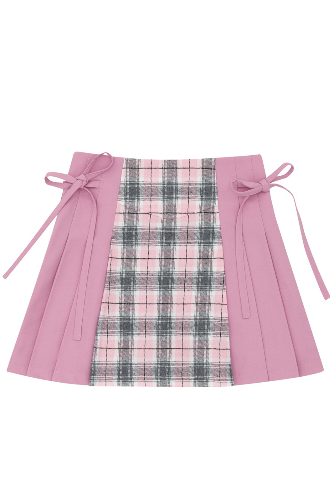 불용원단) ribbon pleated skirt-plaid