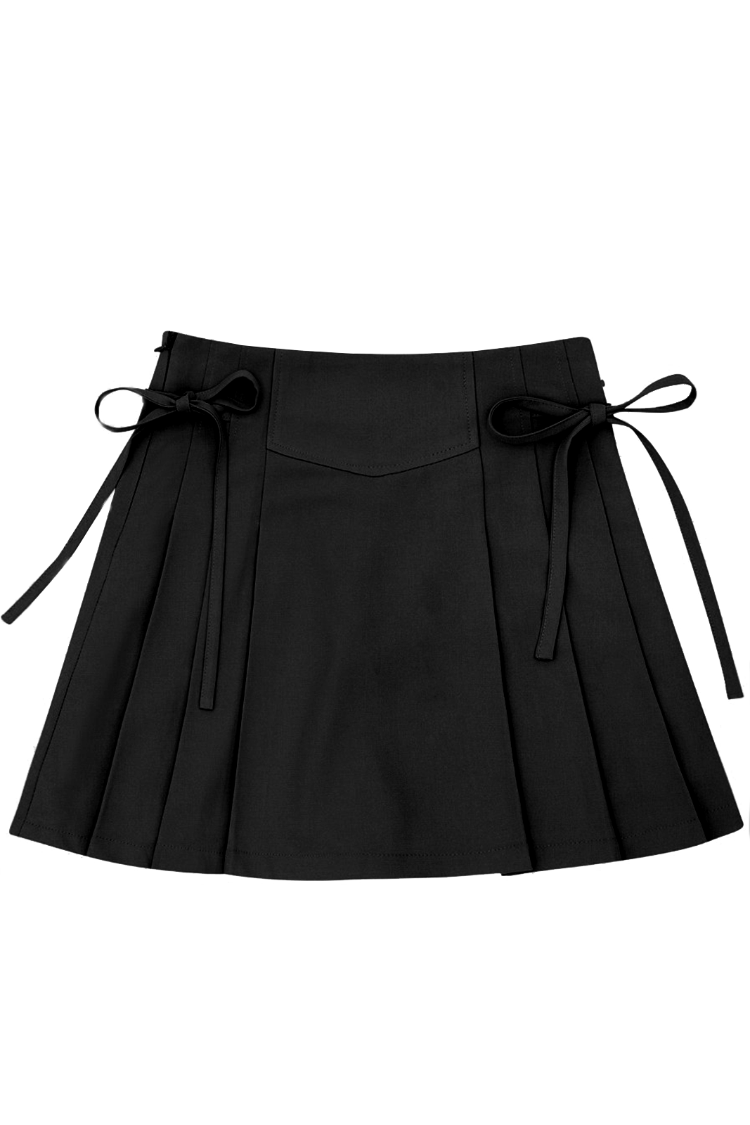 불용원단) ribbon pleated skirt-black