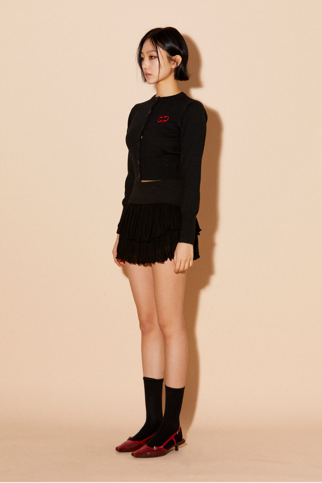 코튼.모달.텐셀) sheer jersey mini skirt-black