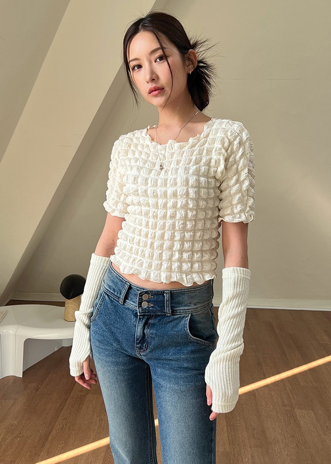 Square Embossed Crop T-Shirt