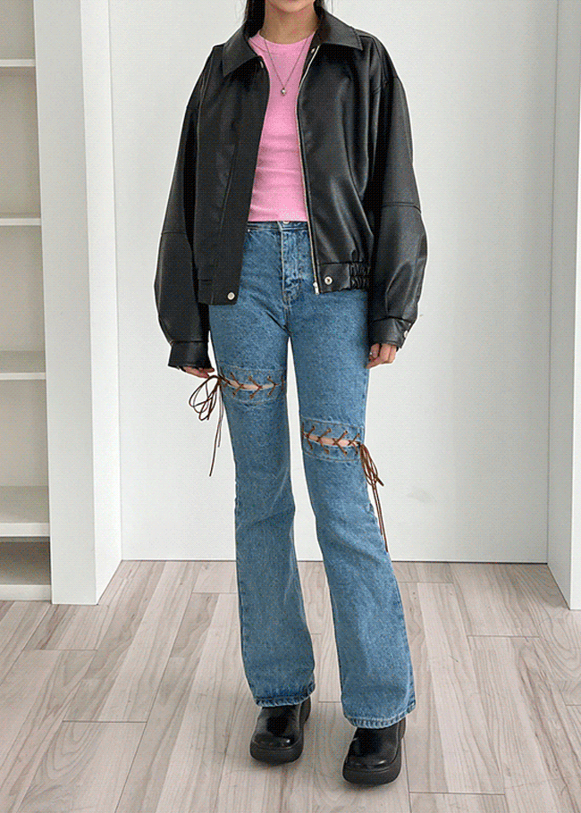 Lace-Up Accent Bootcut Jeans