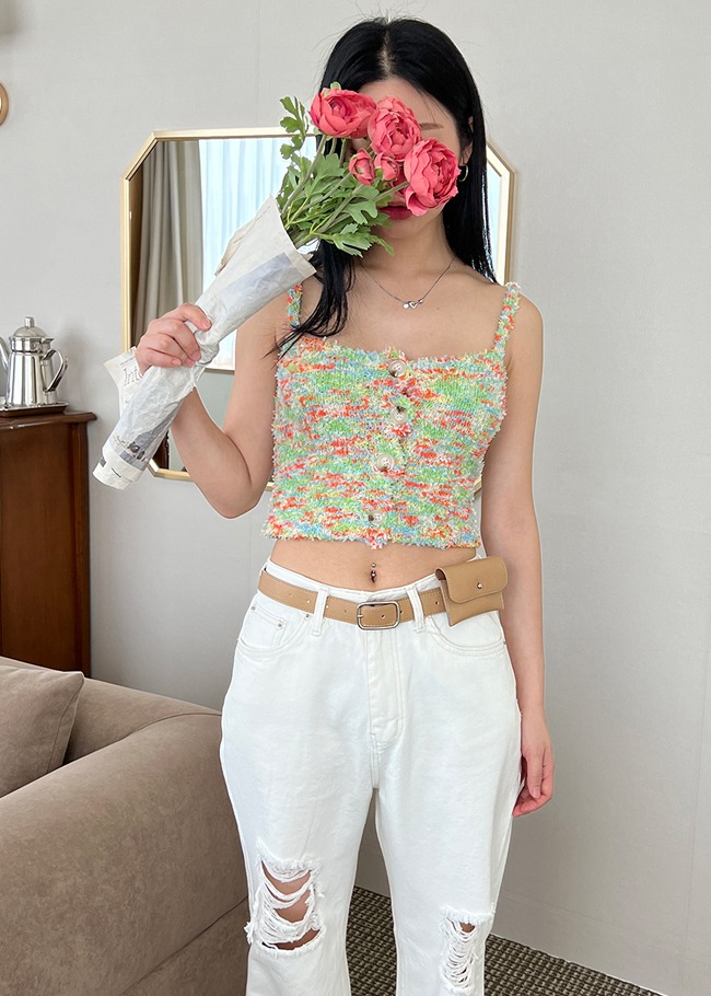 Button-Front Polyester Blend Sleeveless Top