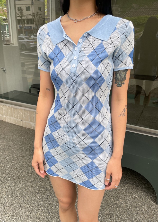 Argyle Pattern Mini Dress