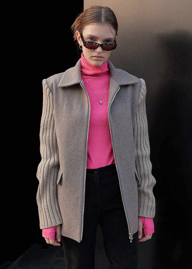 Heathered Woolen Mid-Length Jacket