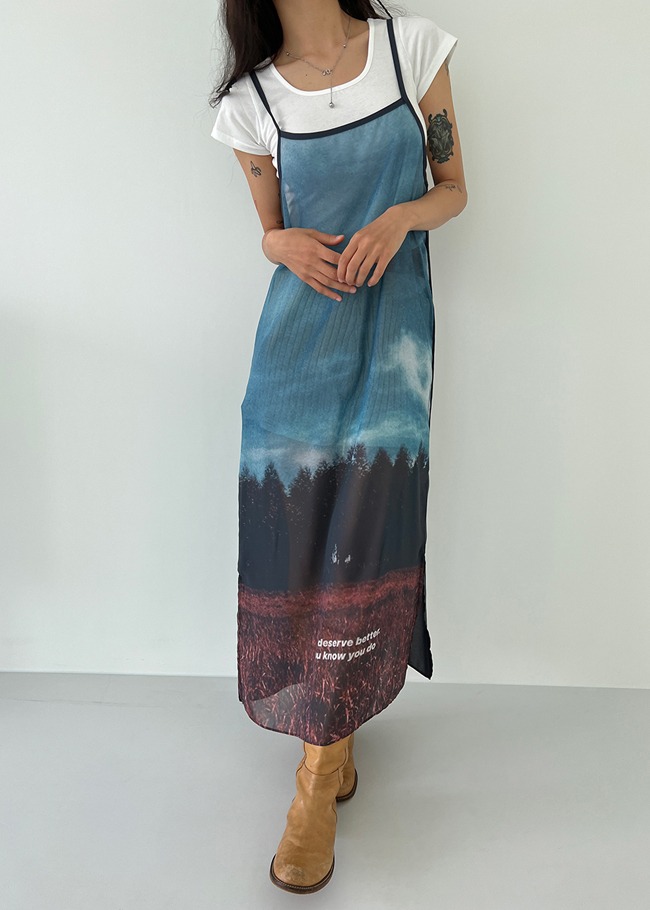 Graphic Side Slit Cami Dress