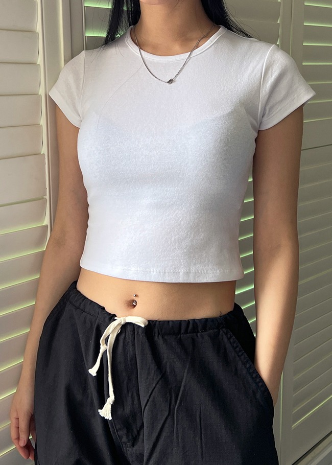 Cotton-Blended Crop T-Shirt