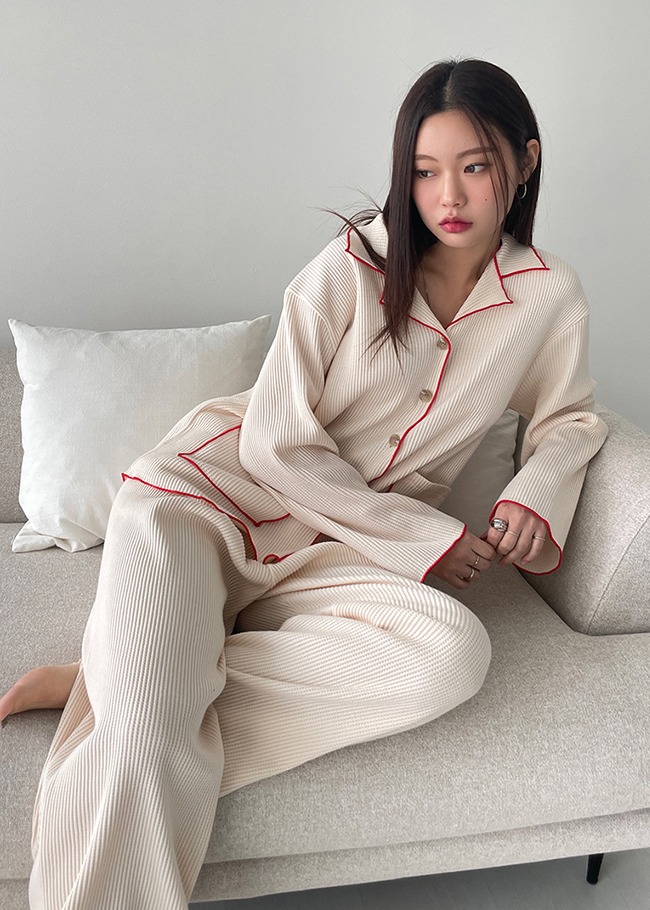 Contrast Trim Ribbed Pajama Set