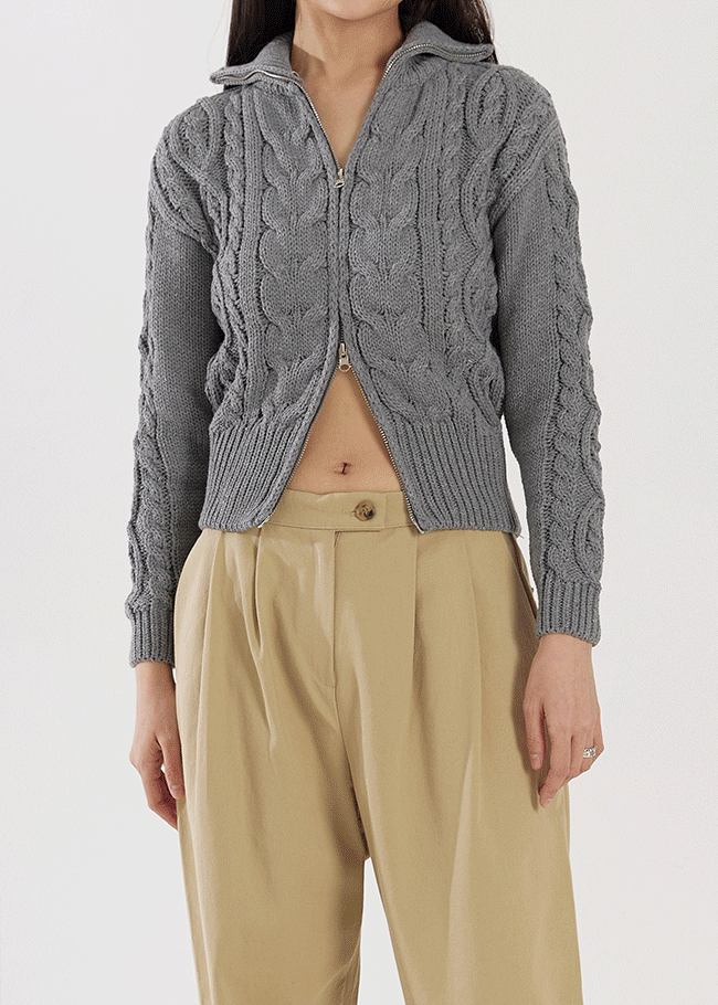 Two-Way Zip Cable Knit Cardigan