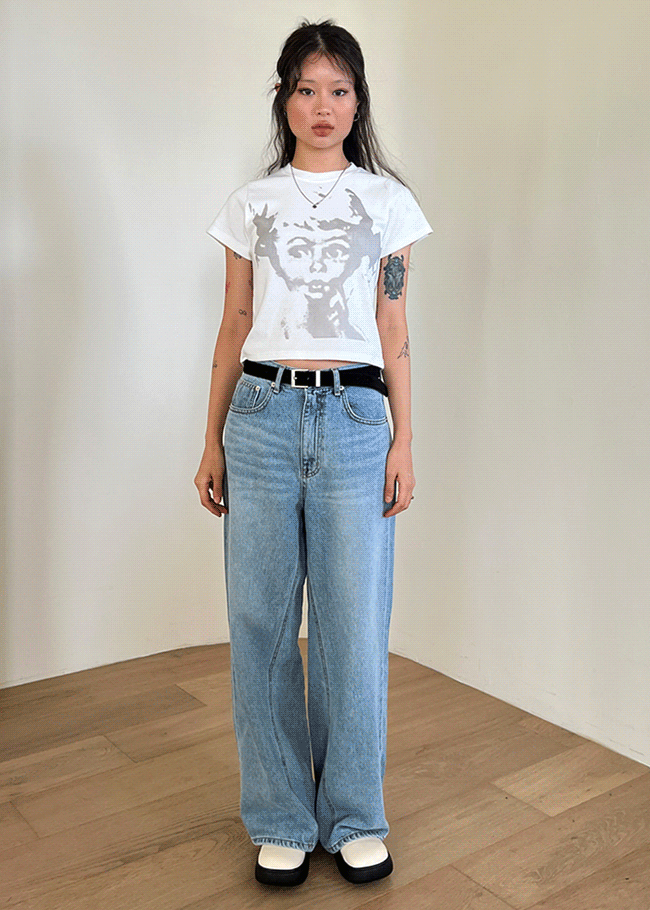 Wide Leg Washed Long Jeans