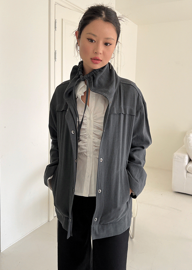 Charcoal-Toned Belted Utility Jacket