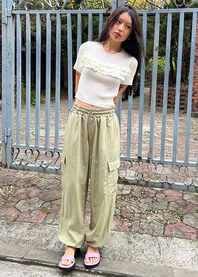 Rayon-Blended Baggy Cargo Pants