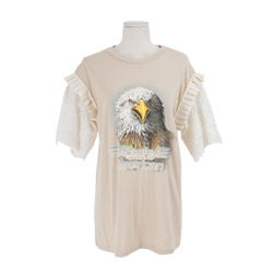 Frilled Detail Eagle Print T-Shirt