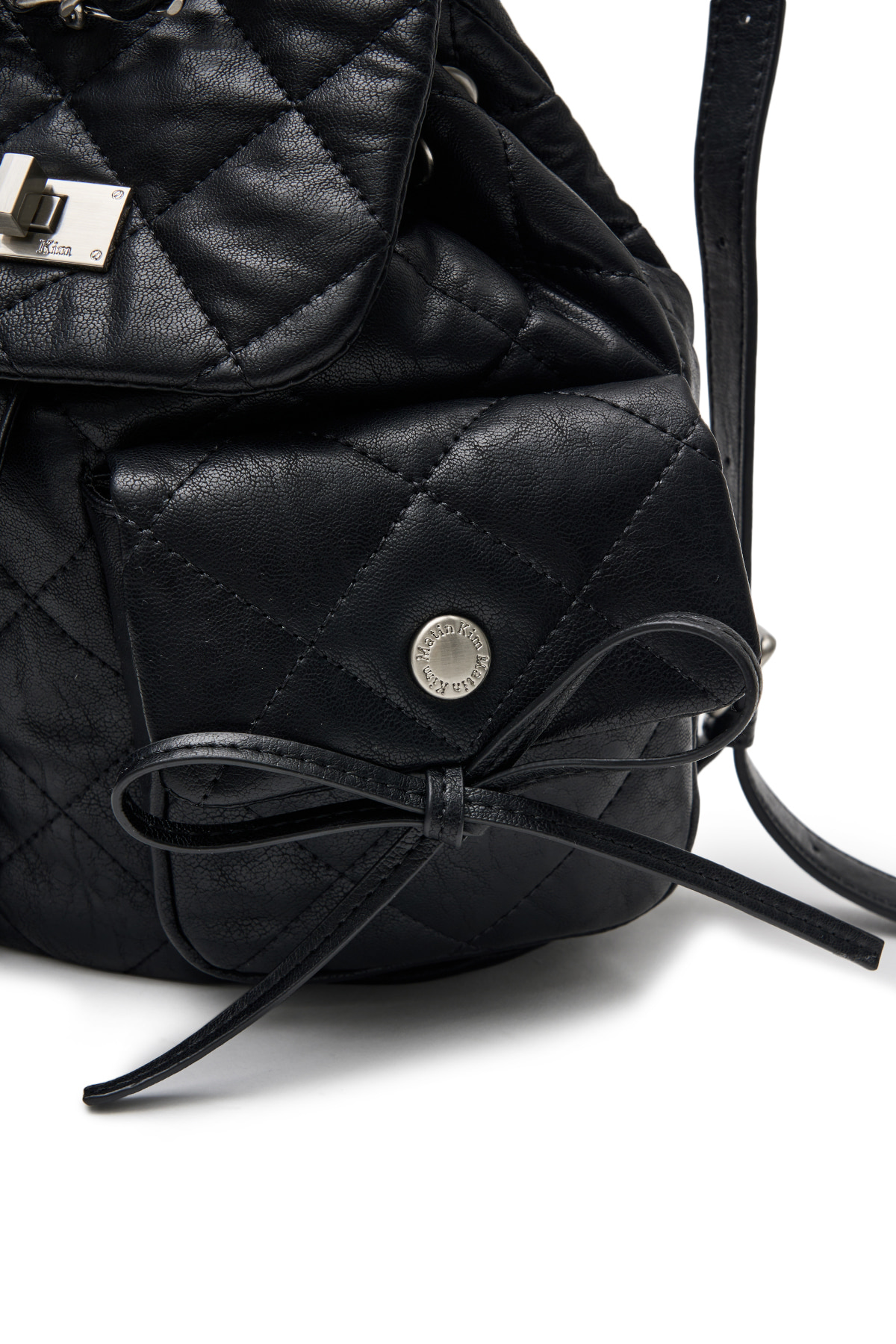 DOUBLE POCKET QUILTING MINI BACKPACK IN BLACK - MATINKIM