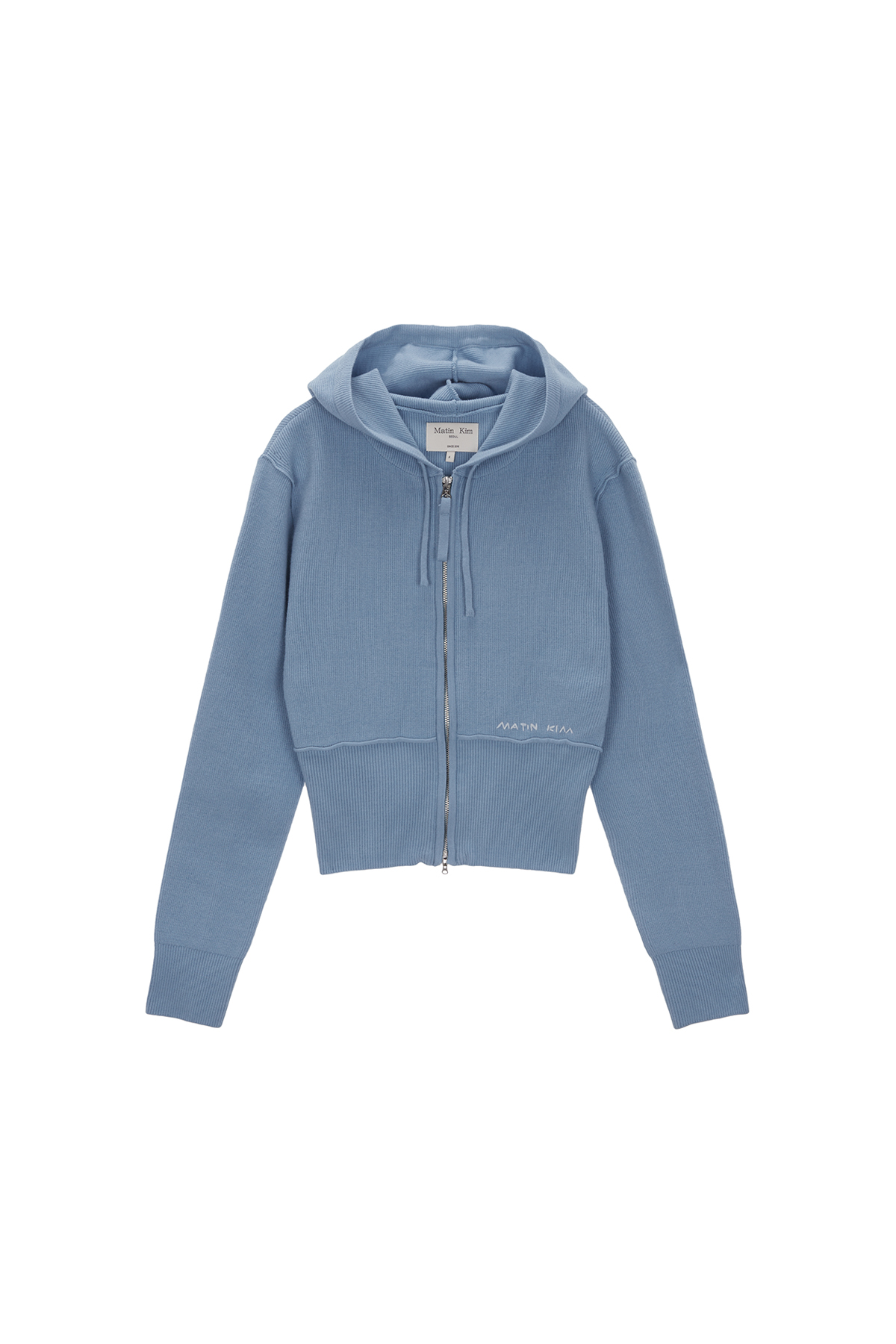 RIBBED KNIT HOODY ZIP UP FOR WOMEN IN SKY