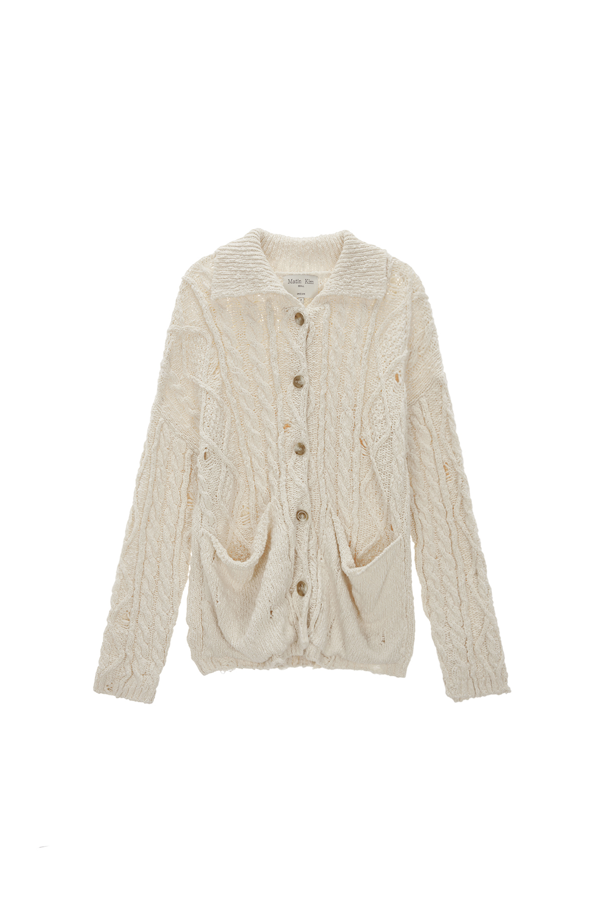 DAMAGE CABLE CARDIGAN IN IVORY