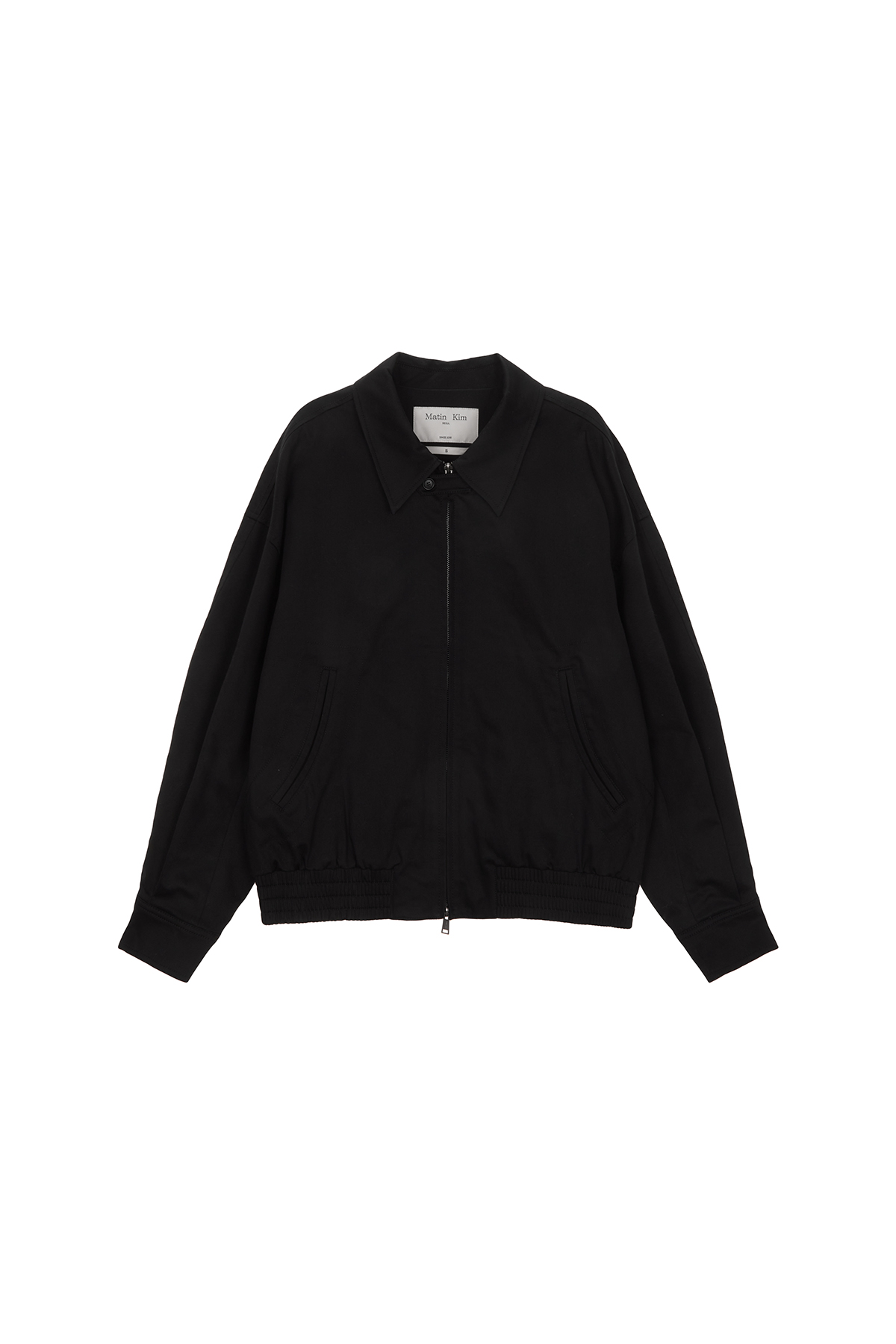 COTTON BLEND COLLAR RELAXED BOMBER JACKET IN BLACK