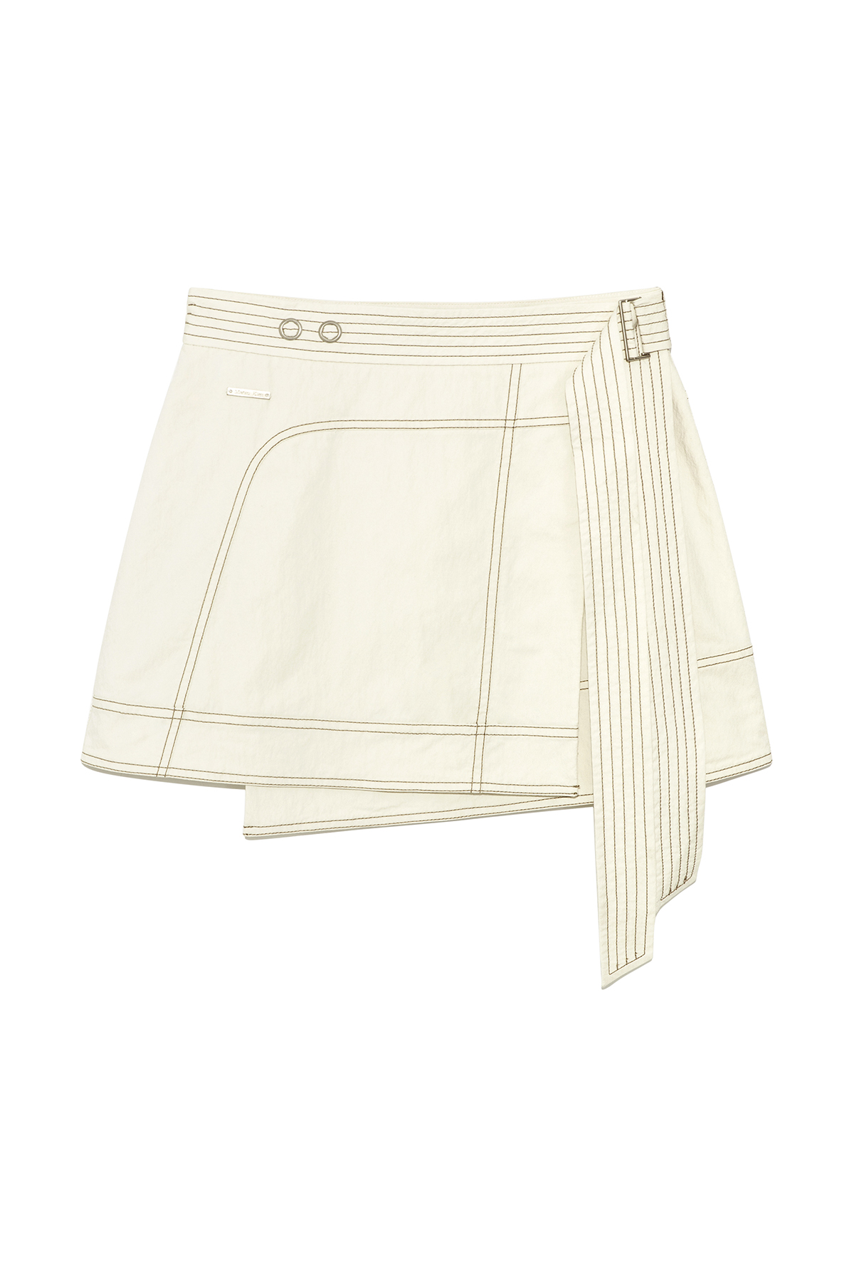 STITCH POINT BELTED WRAP SKIRT IN LIGHT BEIGE - MATINKIM STITCH POINT BELTED WRAP SKIRT IN LIGHT BEIGE - MATINKIM