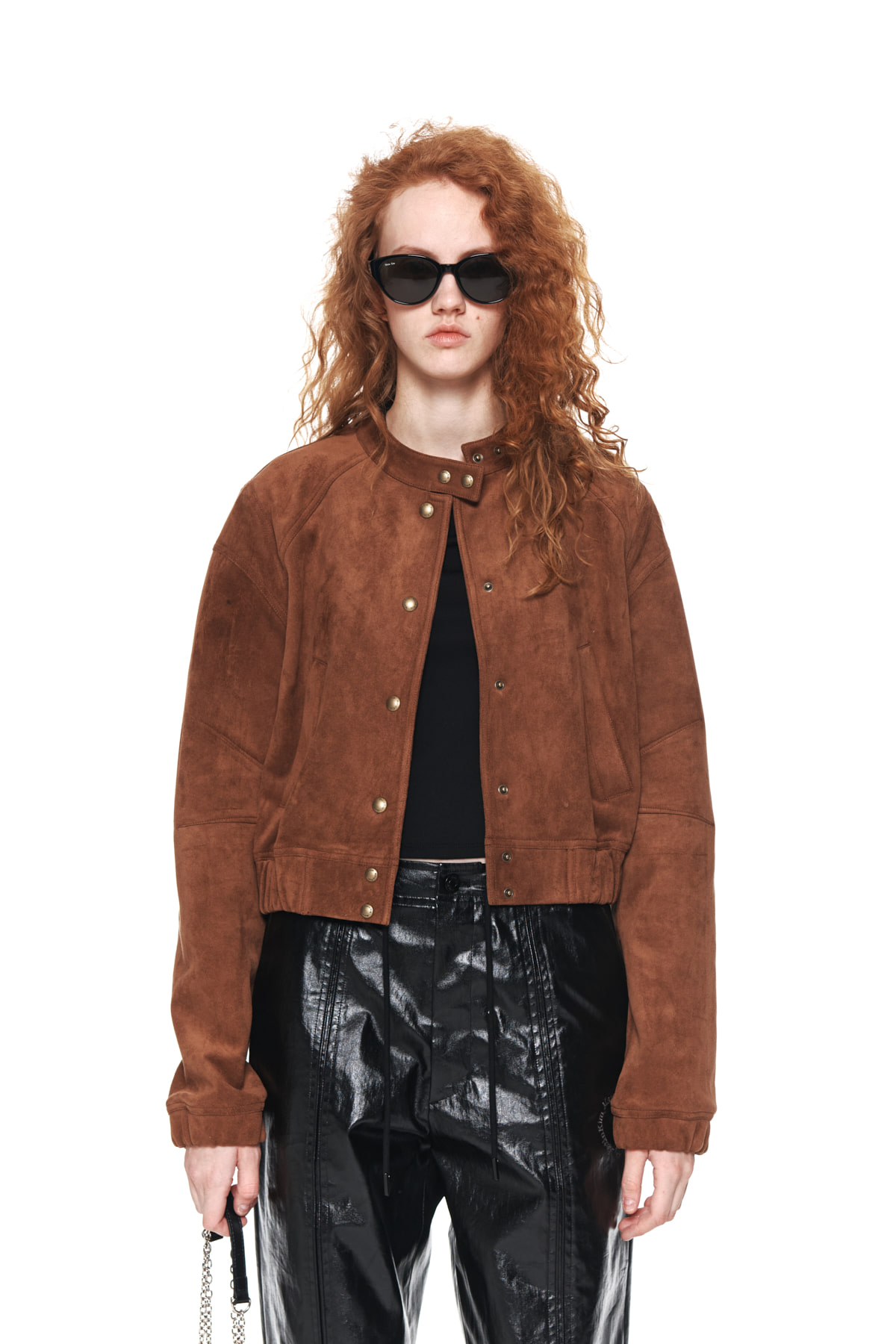 FAUX SUEDE BOMBER JUMPER FOR WOMEN IN CAMEL