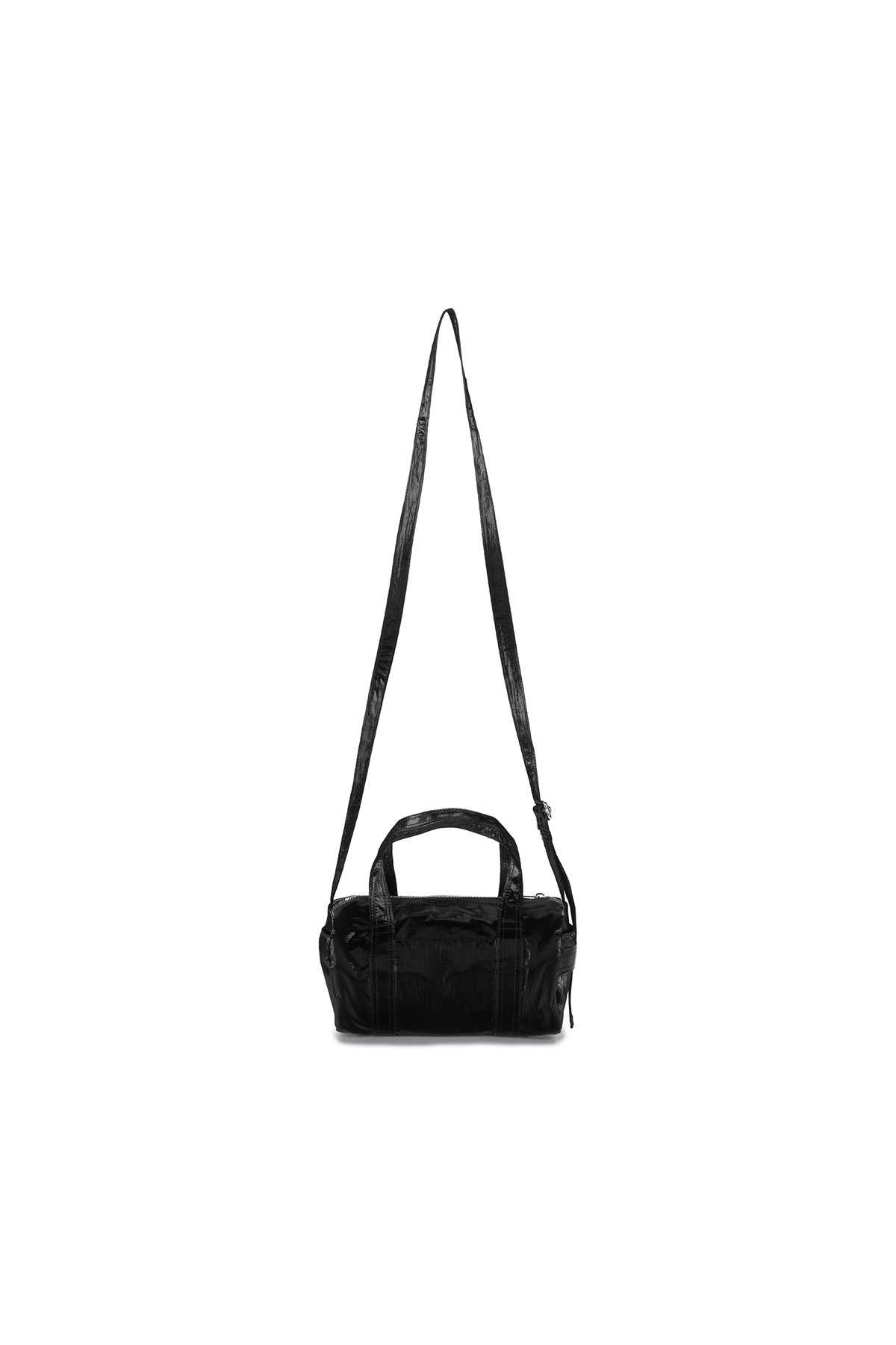 GLOSSY LOGO SPORTY MINI DUFFEL BAG IN BLACK