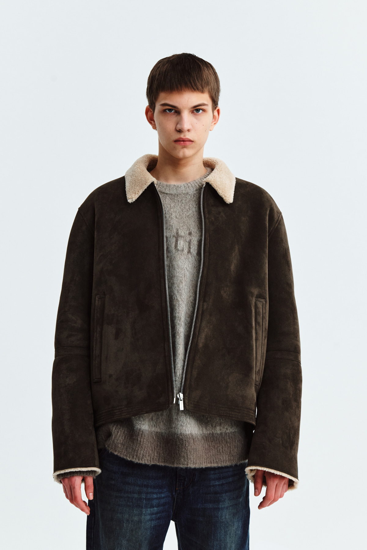 FUR POINT SUEDE MUSTANG JUMPER FOR MEN IN KHAKI - MATINKIM