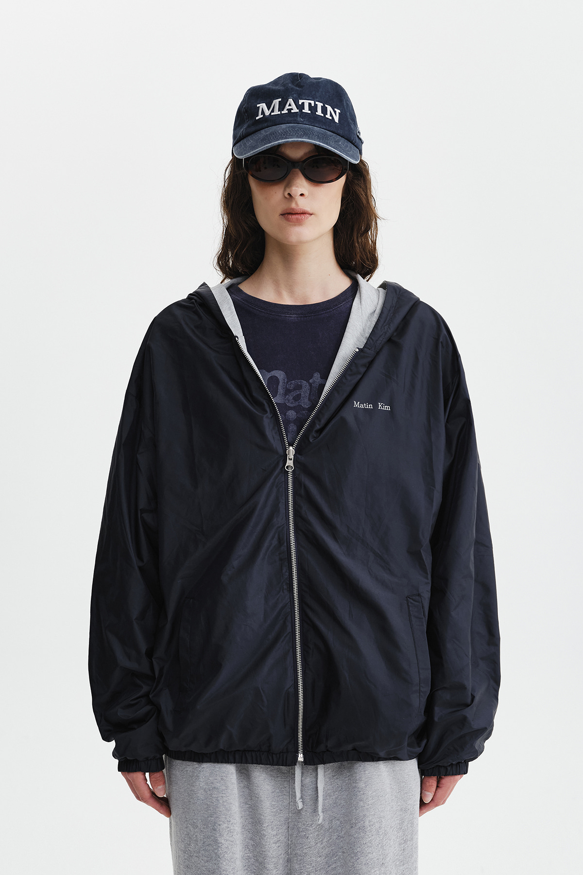 DOUBLE FACE HOODY ZIP UP IN NAVY - MATINKIM