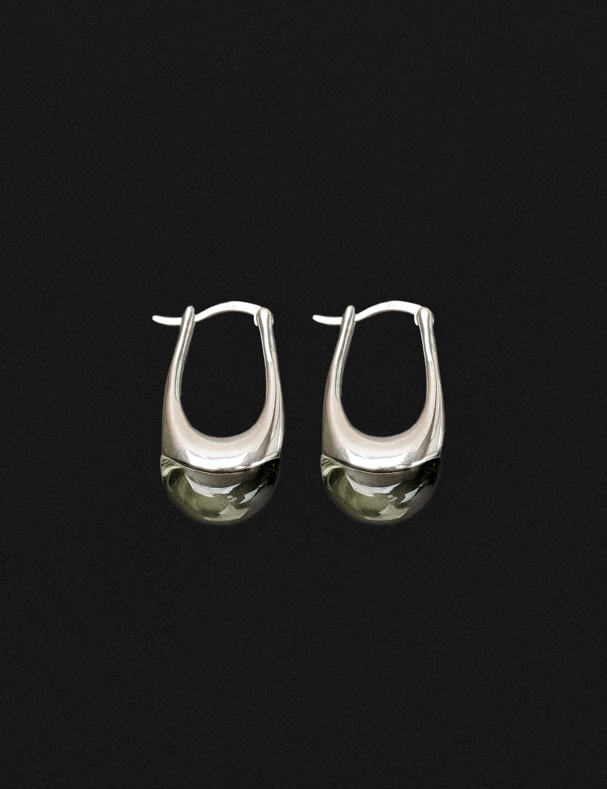 [무배] 925 실버 올리비아 그린 글라스 네츄럴 원터치 링 귀걸이